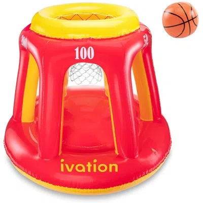 Ivation Inflatable Floating Basketball Hoop & Blow Up Ball For Swimming Pool In Red,yellow