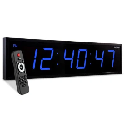 Ivation Large Digital Clock, 24 Led Wall Clock With Stopwatch, Alarms, Timer, Temp & Remote In Blue
