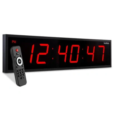 Ivation Large Digital Clock, 24 Led Wall Clock With Stopwatch, Alarms, Timer, Temp & Remote In Red
