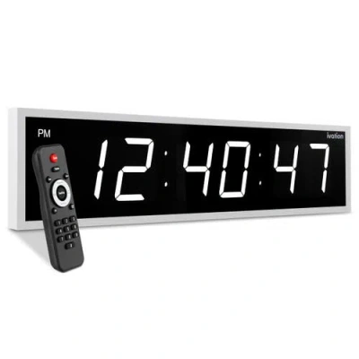Ivation Large Digital Clock, 24 Led Wall Clock With Stopwatch, Alarms, Timer, Temp & Remote In White