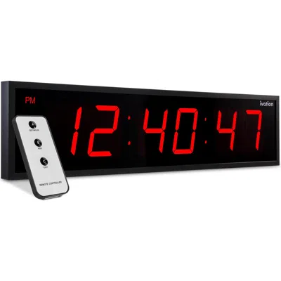 Ivation Large Digital Clock, 30 Led Wall Clock With 6-level Brightness & Mounting Hardware In Red