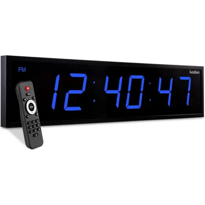 Ivation Large Digital Clock, 36 Led Wall Clock With Stopwatch, Alarms, Timer, Temp & Remote In Blue