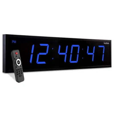 Ivation Large Digital Clock, 48 Led Wall Clock With Stopwatch, Alarms, Timer, Temp & Remo In Blue