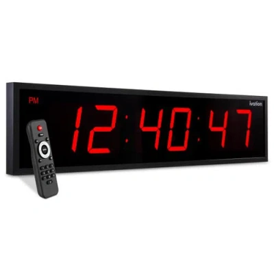 Ivation Large Digital Clock, 48 Led Wall Clock With Stopwatch, Alarms, Timer, Temp & Remo In Red