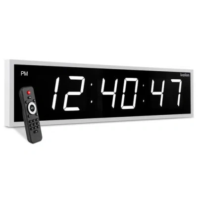 Ivation Large Digital Clock, 48 Led Wall Clock With Stopwatch, Alarms, Timer, Temp & Remo In White