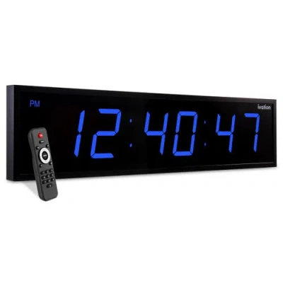 Ivation Large Digital Clock, 60 Led Wall Clock With Stopwatch, Alarms, Timer, Temp & Remote In Blue