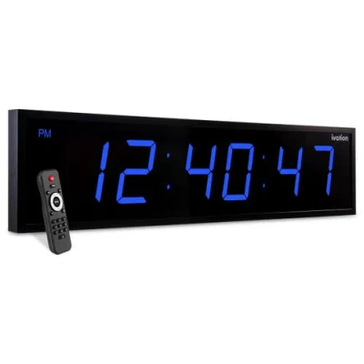 Ivation Large Digital Clock, 72 Led Wall Clock With Stopwatch, Alarms, Timer, Temp & Remote In Blue