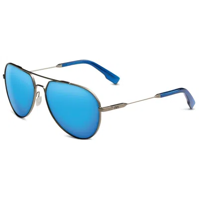 Ivi Vision Men's Blake Antique Brass Sunglasses In Matte Midway Blue / Flash Pacific Blue