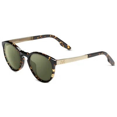 Ivi Vision Women's Brooks Round Sunglasses In Ambercomb Tortoise - Brushed Gold / Green Ar Lens