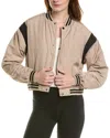 Ivl Collective Cropped Varsity Bomber Jacket In Beige