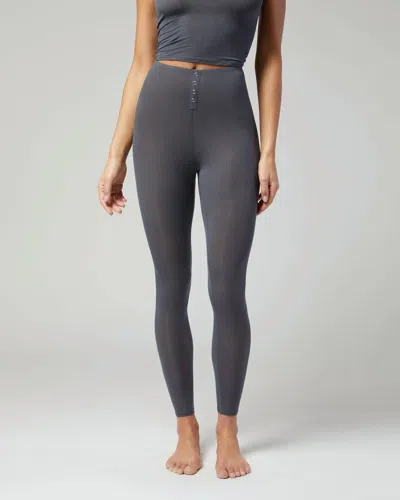 Ivl Collective Rib Snap Front Leggings In Charcoal