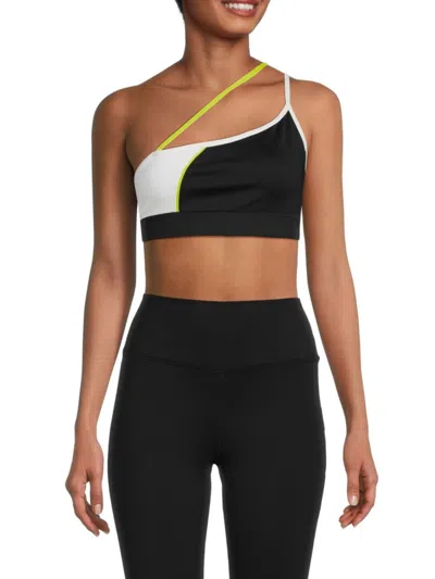 Ivl Women's One Shoulder Colorblock Sports Bra In Black White