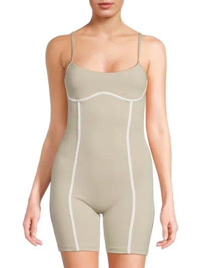 Ivl Women's Scoop Neck Corset Romper In Taupe White