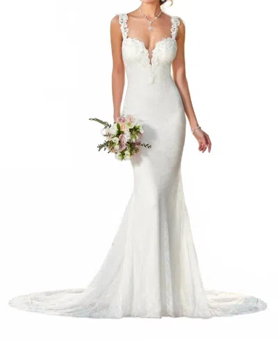 Ivoire By Kitty Chen Catherine Netted Wedding Dress In Ivory/toffee In White