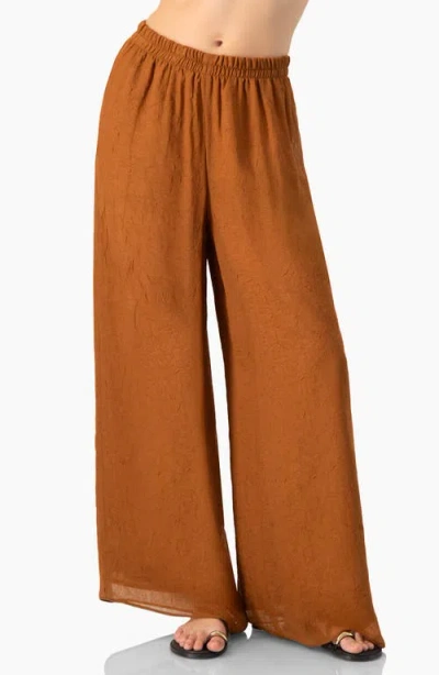 Ivonne Airy Wide-leg Elastic Waist Pants In Brown