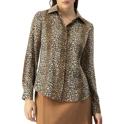 Ivonne Animal Print Satin Shirt In Brown