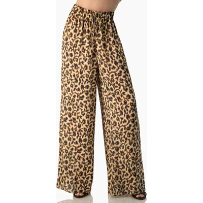 Ivonne Animal-print Wide-leg Drawstring Pants In Light Brown