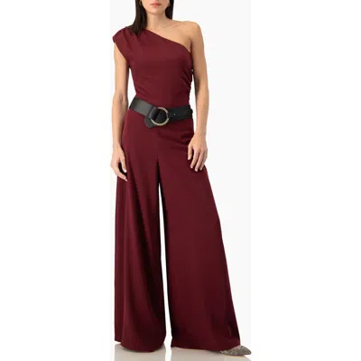 Ivonne Asymmetric One-shoulder Wide-leg Jumpsuit In Metallic