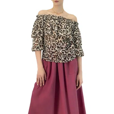 Ivonne Bardot Animal Print Blouse In Multi