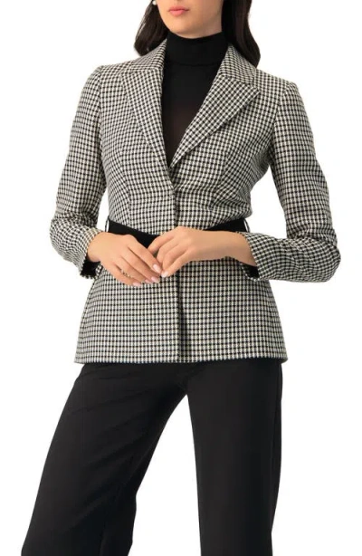 Ivonne Belted Checkered Blazer With Pockets In Black