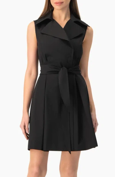 Ivonne Belted Sleeveless Trench-style A-line Mini Dress In Black