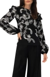 Ivonne Blouse With White Embroidery And Ruffle Detail In Black