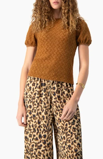 Ivonne Button-front Knit Crewneck Blouse In Light Brown
