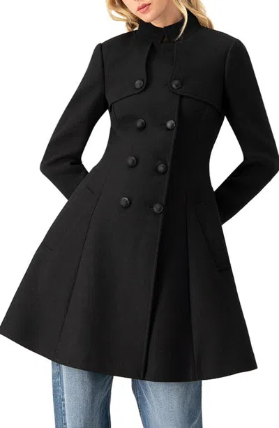 Ivonne Cape-collar Wool-blend Fit-and-flare Coat In Black