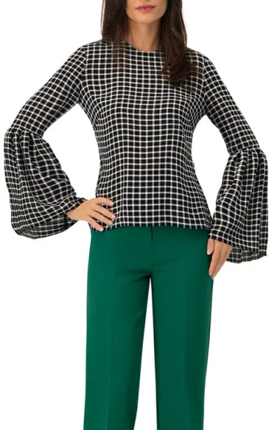 Ivonne Check Blouse With Puffed Sleeves In Black