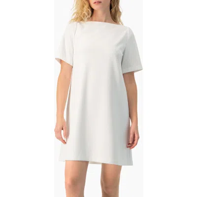 Ivonne Clean Boat-neck Short-sleeve Shift Mini Dress In White