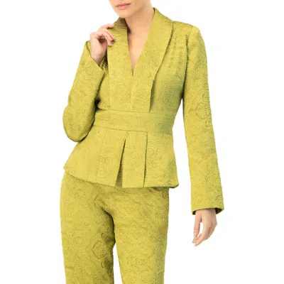 Ivonne Collarless Paisley Blazer With Back Zipper In Green