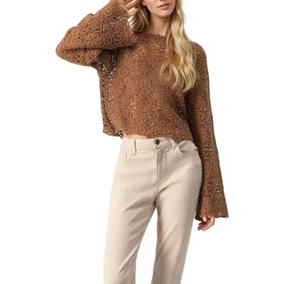 Ivonne Crew Neck Crochet Top In Brown