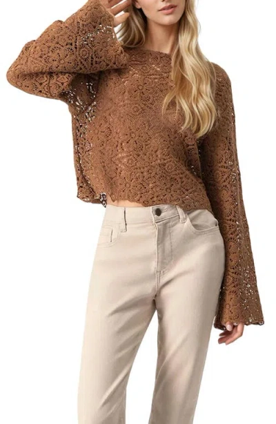 Ivonne Crew Neck Crochet Top In Brown