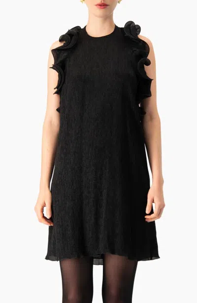 Ivonne Crinkle Texture Sleeveless Dress With Ruffled Open Back In Black