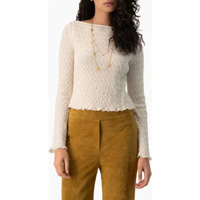 Ivonne Crinkle-knit Bateau-neck Long-sleeve Fitted Top In White