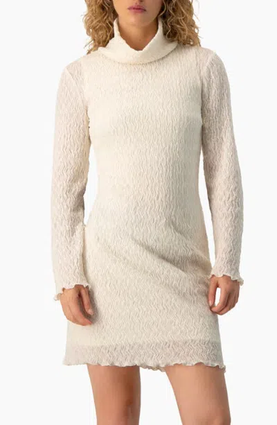 Ivonne Crinkle-knit Turtleneck Long-sleeve Fitted Mini Dress In White