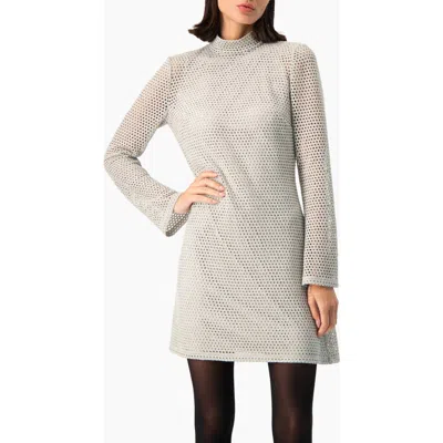 Ivonne Crochet Mesh Long Sleeve Fit-and-flare Mini Dress In Gray
