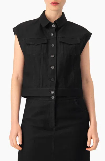 Ivonne Cropped Denim-style Utility Vest In Black