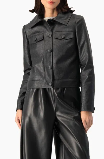 Ivonne Cropped Faux Leather Utility Jacket In Blue