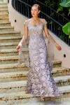 Ivonne D 122d65 Long Formal Mother Of The Bride Lace Evening Dress In Gray
