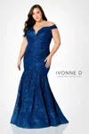 Ivonne D 122d66 Long Mermaid Lace Mother Of The Bride Formal Dress In Blue