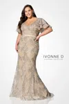 Ivonne D 220d21 Ruffled Long Mother Of The Bride Formal Dress In Gold