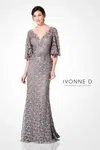 Ivonne D 220d29 Mother Of The Bride Long Formal Lace Dress In Gray