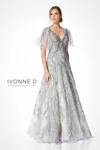 Ivonne D 221d45w Formal Long Plus Size Beaded A Line Dress In Gray