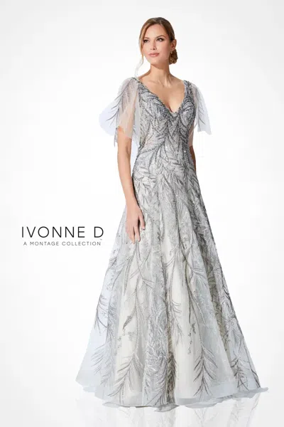 Ivonne D 221d45w Formal Long Plus Size Beaded A Line Dress In Gray