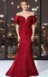 Ivonne D 221d46 Long Fitted Lace Formal Evening Dress In Burgundy