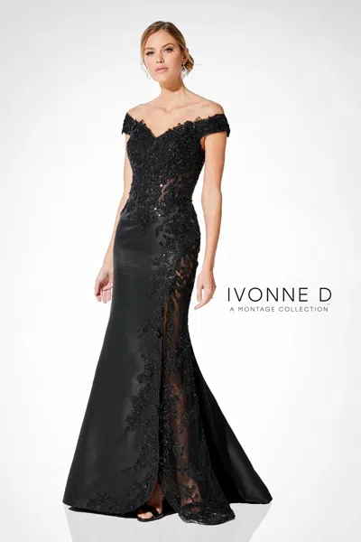 Ivonne D 221d51w Plus Size Long Formal Lace Overskirt Evening Gown In Black