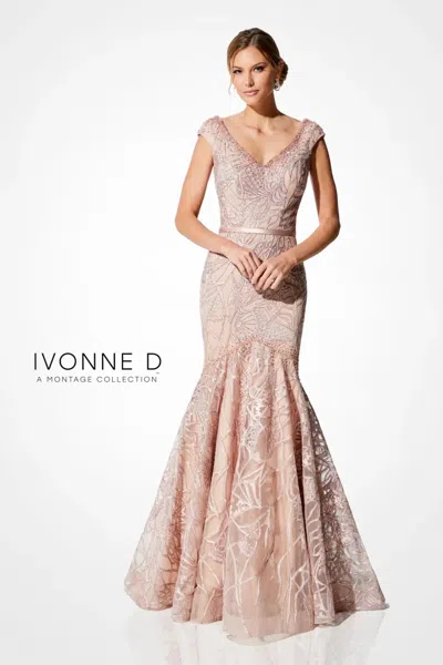 Ivonne D 221d53 Long Mother Of The Bride  Formal Beaded Lace Dress In Pink