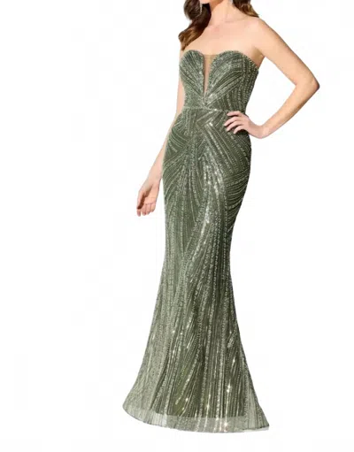 Ivonne D Beaded Fit-and-flare Gown In Loden Green
