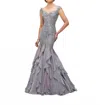 Ivonne D Beaded Trumpet Drop Waist Gown In Purple Haze In Multi